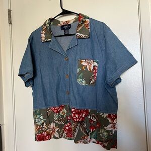 Floral Denim Button-Up Shirt
